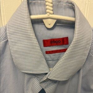 HUGO Blue Dress Shirt Classic Business Style